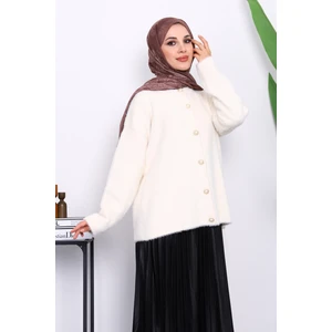 Krem Bisiklet Yaka Angora Yumoş Hırka