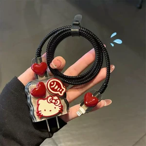 18W/20W Uyumlu Hello Kitty Şarj Aleti Koruyucu Şarj Kablosu Örme Aparatlı Koruyucu Toparlayıcı