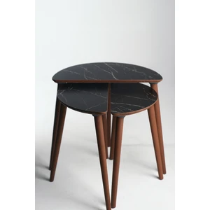 Roma 3'lü Zigon Sehpa %100 Mdf Yarım Ay Siyah Mermer