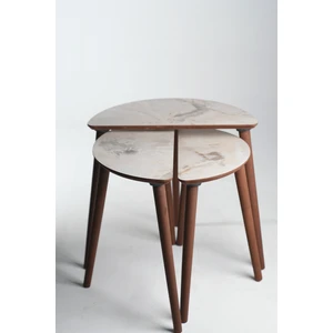 Roma 3'lü Zigon Sehpa %100 Mdf Yarım Ay Gri Mermer