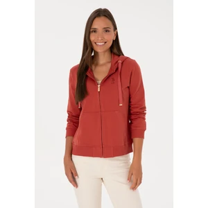 U.S. Polo Assn. Kadın Kiremit Fermuarlı Kapüşonlu Sweatshırt 50313594-VR026