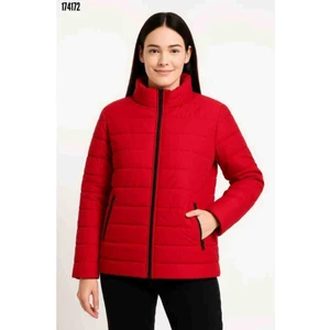 Bomber Mont Ceket-Su Itici Kumaş, Kapitone Astarlı, Fermuarlı, Kışlık, Kırmızı Gül Figürlü Kolye Hediye