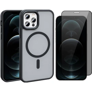 iPhone 12 Pro Max Kılıf M-safe Şarj Özellikli Mat Arka Yüzey Zore Sio Kapak + Hayalet Ekran Koruyucu