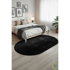 Serenita Home Post/peluş Yıkanabilir Kaymaz Taban Yumşacık Siyah Oval Saçaklı Modern ve Şık Salon Oturma Odası Mutfak Çocuk Odası Koridor Antre Halısı