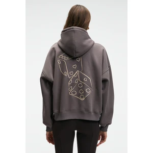 JASSES Kadın Oversize Nakışlı Kapüşonlu Antrasit Sweatshirt