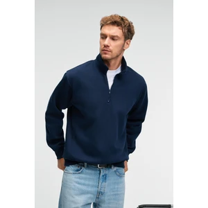 BAXTER Erkek Dik Yakalı Fermuarlı Relaxed Lacivert Sweatshirt
