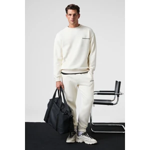 MARSHALL Erkek Pamuklu İçi Polarlı Nakışlı Relaxed Ekru Eşofman Takımı