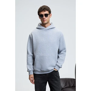 AMOS Erkek Yumuşak Kumaşlı 3 İplik Oversize Kapüşonlu Kanguru Cepli Grimelanj Sweatshirt