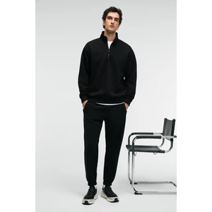 ANSEL Erkek Lastikli Dar Paça Üç Cepli Yumuşacık Organik Pamuklu Siyah Eşofman Altı