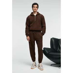 ANSEL Erkek Lastikli Dar Paça Üç Cepli Yumuşacık Organik Pamuklu Acı Kahve Eşofman Altı