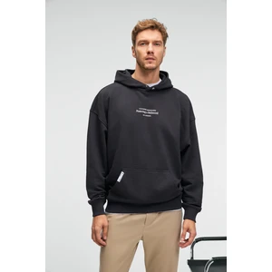 CLAY Erkek %100 Pamuk Kapüşonlu Çıtçıtlı Baskılı Cebi Süs Etiketli Antrasit Sweatshirt