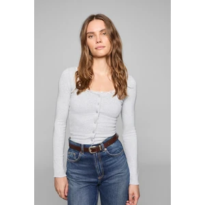 ELVURA Kadın Esnek Kumaşlı Yakası Dantel Detaylı Düğmeli Bluz Ve Atlet İkili Takım Grimelanj Bluz