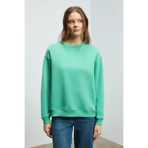 SUSANA Kadın Bisiklet Yaka İçi Polarlı Oversize Fit Basic Mint Yeşil Sweatshirt