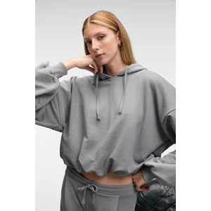 OLVERA Kadın Kapüşonlu Etek Ucu Balon Oversize Gri Sweatshirt
