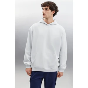 Draco Erkek Yumuşacık Kumaşlı Oversize Kapüşonlu Açık Gri Sweatshirt