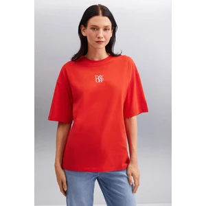 SOULING 100% Pamuk Kadın T-Shirt Kırmızı T-Shirt