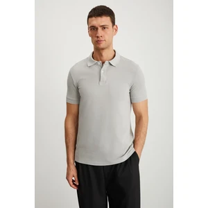 VERNON Erkek Soluk Efektli Gri Polo Yaka T-shirt