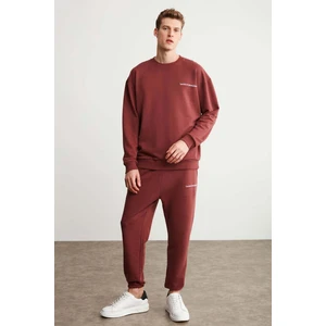 Marshall Erkek Pamuklu Içi Polarlı Nakışlı Relaxed Bordo Eşofman Takımı