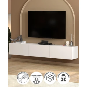Tv Ünitesi Tv Sehpası Düşer Kapaklı Tv Ünitesi Televizyon Sehpası 180 cm Marvel Beyaz