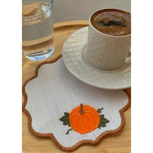 Balkabağı Nakışlı Kahve Sunum Peçetesi, 6'lı Set, Sonbahar Konsept Özel Tasarım