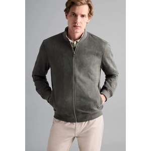 Slim Fit Dar Kesim Süet Kolej Yaka Fermuarlı Çift Cepli Mevsimlik Baharlık Bomber Mont Ceket A3866AX25AU