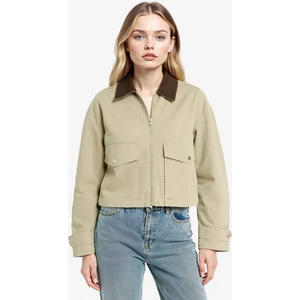 Regular Fit Kontrast Yakalı Fermuarlı Cepli Crop Mont E8598AX25AU