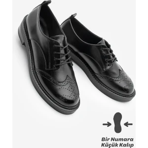 Kadın Bağcıklı Maskülen Çift Yüzlü Günlük Oxford Ayakkabı Sindo Siyah
