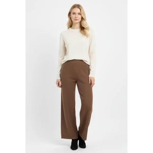 23274 Geniş Paça Triko Pantolon Koyu Bej