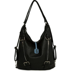 Siyah Yumuşak Dokulu Kemer Detaylı Askılı ve Sırt Salaş Çanta