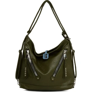 Haki Yumuşak Dokulu Çift Çapraz Fermuarlı Askılı ve Sırt Salaş Çanta