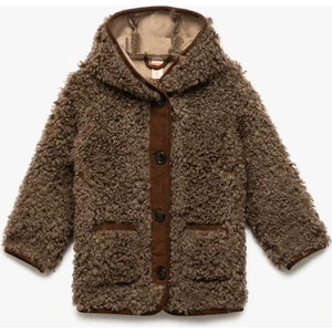 Uzun Kollu Cep Detaylı Kapşonlu Peluş Mont