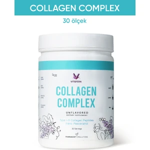 Collagen Complex - %100 Saf, Doğal Tip I-III Çift Hidrolize Kolajen Peptitleri + trans Resveratrol İçeren Gıda Takviyesi I Nötr Tat, Şekersiz
