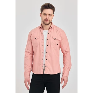 Yxcslim Fit Erkek Kot Gömlek Pembe