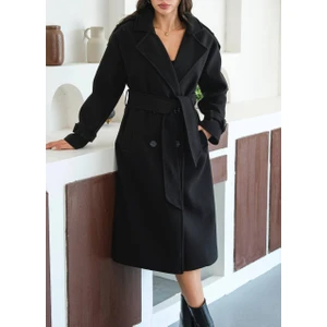 Yeni Sezon Kruvaze Yaka Kuşaklı Astarlı Ithal Kaşe Kaban