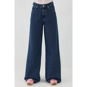 Kadın Yüksek Bel Geniş Bacaklı Kot Pantolon Koyu Mavi Denim