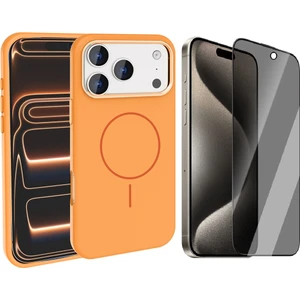 iPhone 17 Pro Max Kılıf M-Safe Şarj Özellikli Metal Kamera Çerçeveli Zore Edi Silikon Kapak + Hayalet Ekran Koruyucu