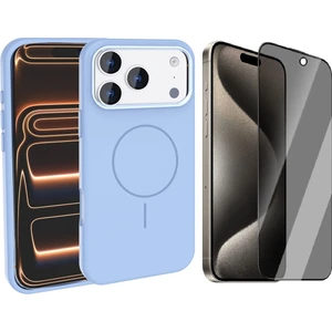 iPhone 17 Pro Max Kılıf M-Safe Şarj Özellikli Metal Kamera Çerçeveli Zore Edi Silikon Kapak + Hayalet Ekran Koruyucu