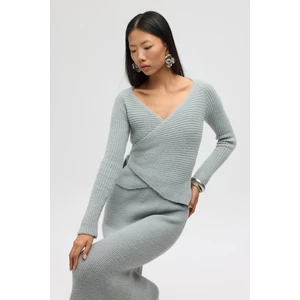 Fluff Bağlamalı Gri Üst-Etek Takım