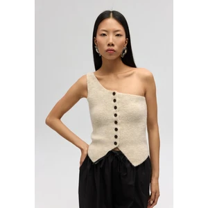 Elvar Tek Omuz Bej Triko Crop