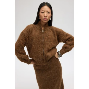 Eskara Fermuarlı Açık Kahve Triko Hırka