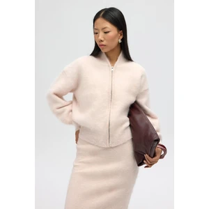 Eskara Fermuarlı Pembe Triko Hırka