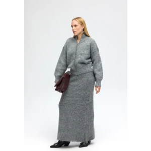 Eskara Fermuarlı Gri Triko Hırka