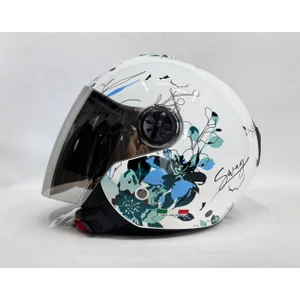 715 Yarım Kask Iris Mavi Beyaz Renk Aynalı Renkli Vizör