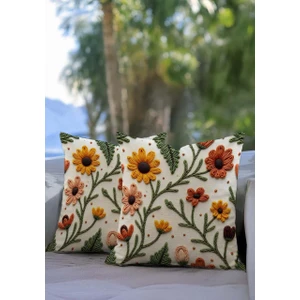 Vintage Çiçek Punch Görünümlü Dijital Baskılı 43X43 Dekoratif Kırlent Kılıfı Seti 2li