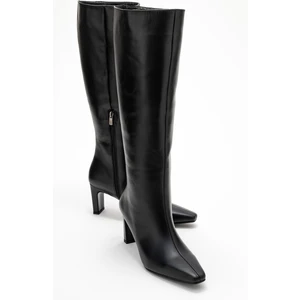 Lume Siyah Cilt Hakiki Deri Kadın Blok Topuklu Çizme