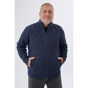 Büyük Beden Erkek Cepli Fermuarlı Yürütme Saç Örgülü Yün Hırka TRIST-2120