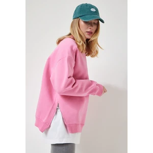 Fermuar Detaylı Şardonlu Sweatshirt LUB0003 Açık Pembe