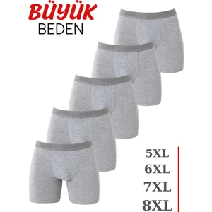 Erkek Gri Büyük Beden Boxer Pamuklu Likralı Yumuşak ve Esnek Kumaş 5'li Paket