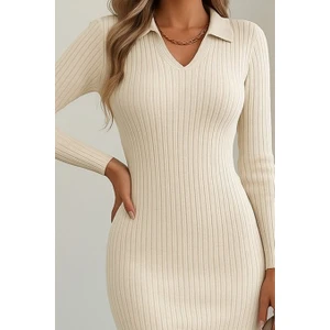 Kadın V Yaka Detay Triko Elbise