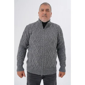 Büyük Beden Erkek Cepli Fermuarlı Yürütme Saç Örgülü Yün Hırka TRIST-2120